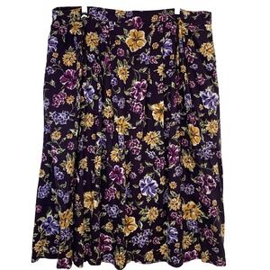 Bentley Purple Floral Midi Skirt 24W Pull On Pockets Colorful Casual Office Work